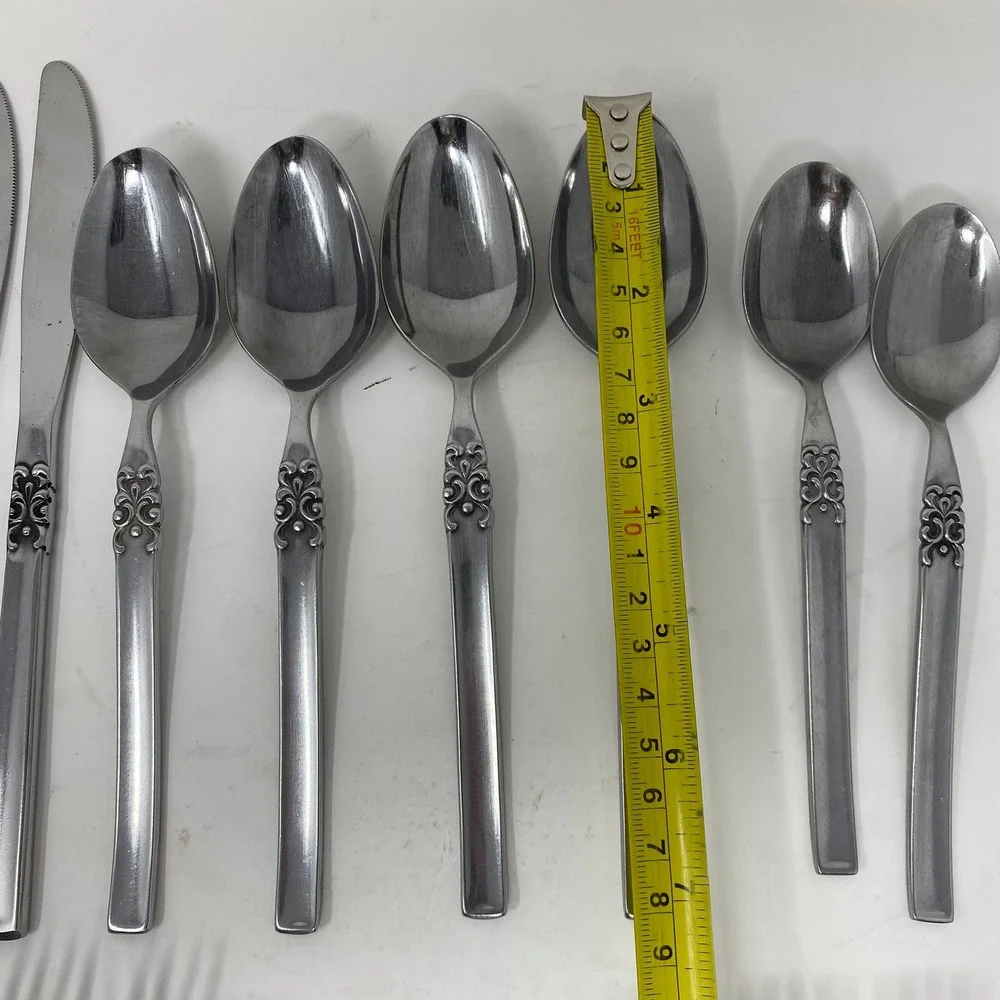 Vtg‎ Ekco Eterna Japan 24 Piece Flatware Set Mid Century Floral Scroll Stainless